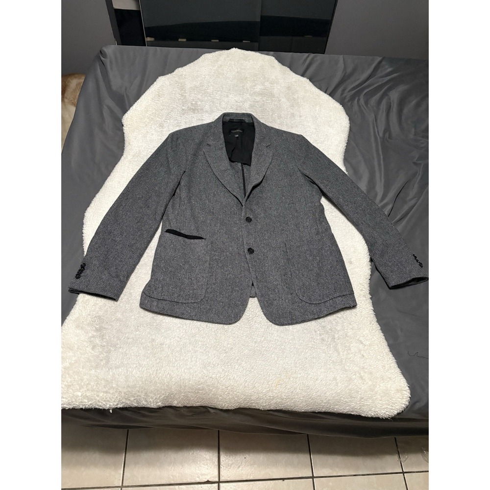 Banana Republic Emmetex Italian Wool Herringbone Blazer Sport Coat 44R Gray Slim